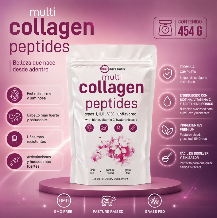 Multi Colágeno Peptides 454g — Tipos I, II, III, V, X | Microingredients