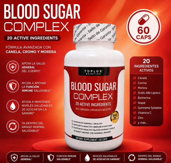 Blood Sugar Complex — 60 Cápsulas | 20 Ingredientes | TOPLUX Nutrition