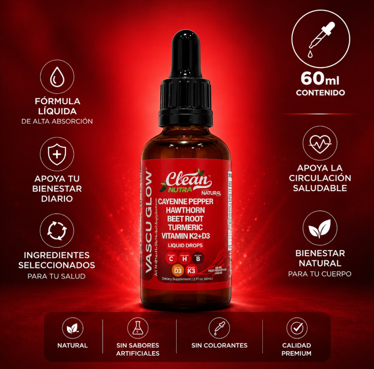 Vascu Glow Gotas Líquidas — 60ml | Circulación y Corazón | Clean Nutra