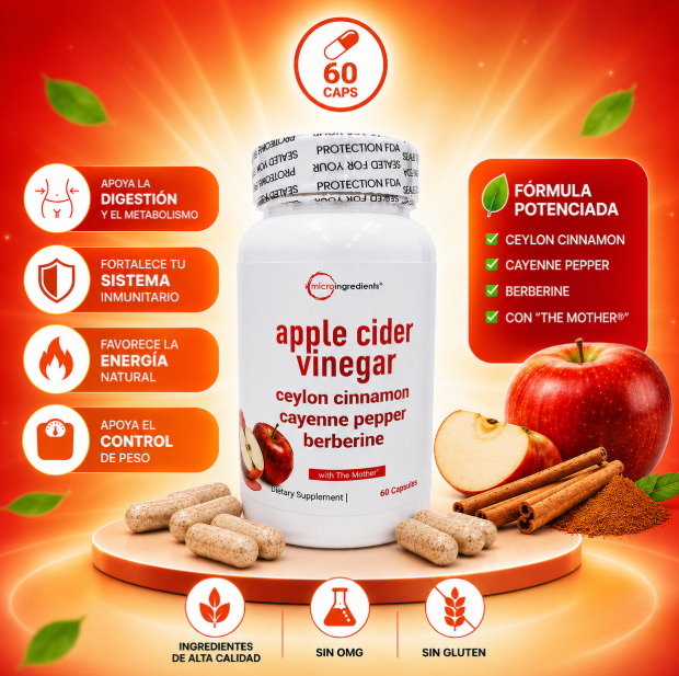 Apple Cider Vinegar + Canela + Berberina — 60 Cápsulas | Microingredients