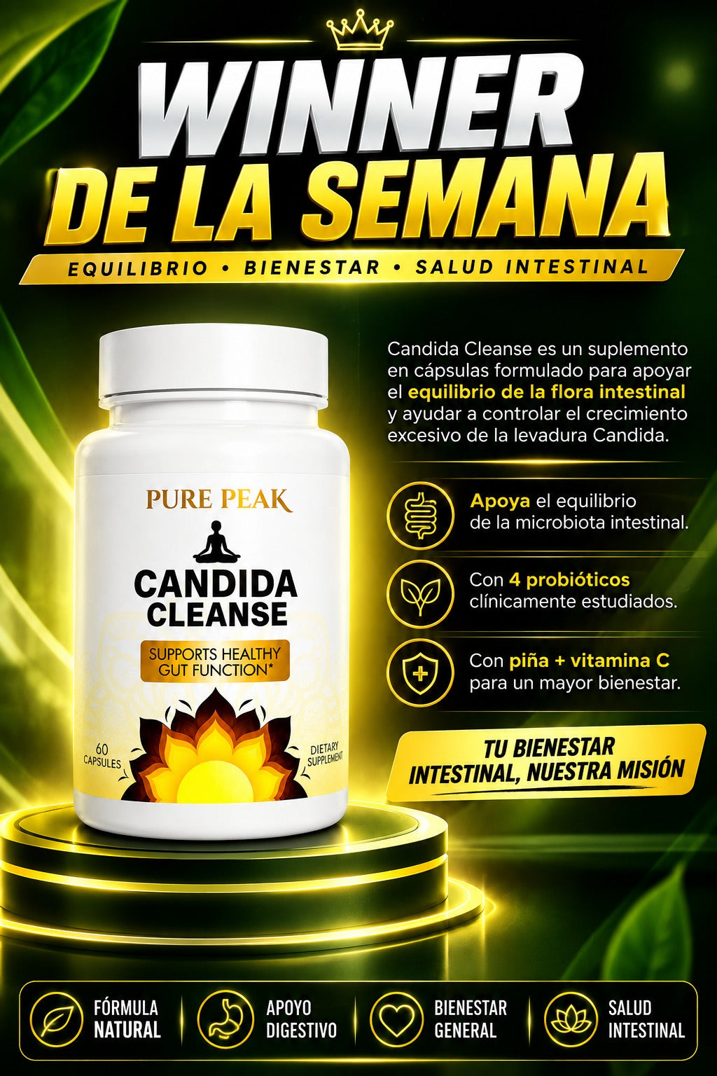 Candida Cleanse — 60 Cápsulas | Salud Intestinal | Pure Peak