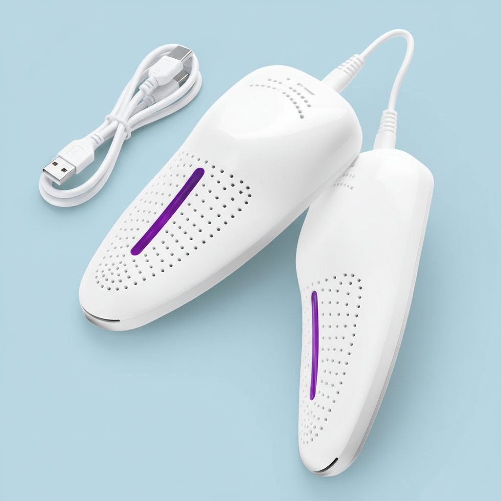 Secadores de zapatos USB portátiles con cable de carga - Muestra entradas USB y calentadores